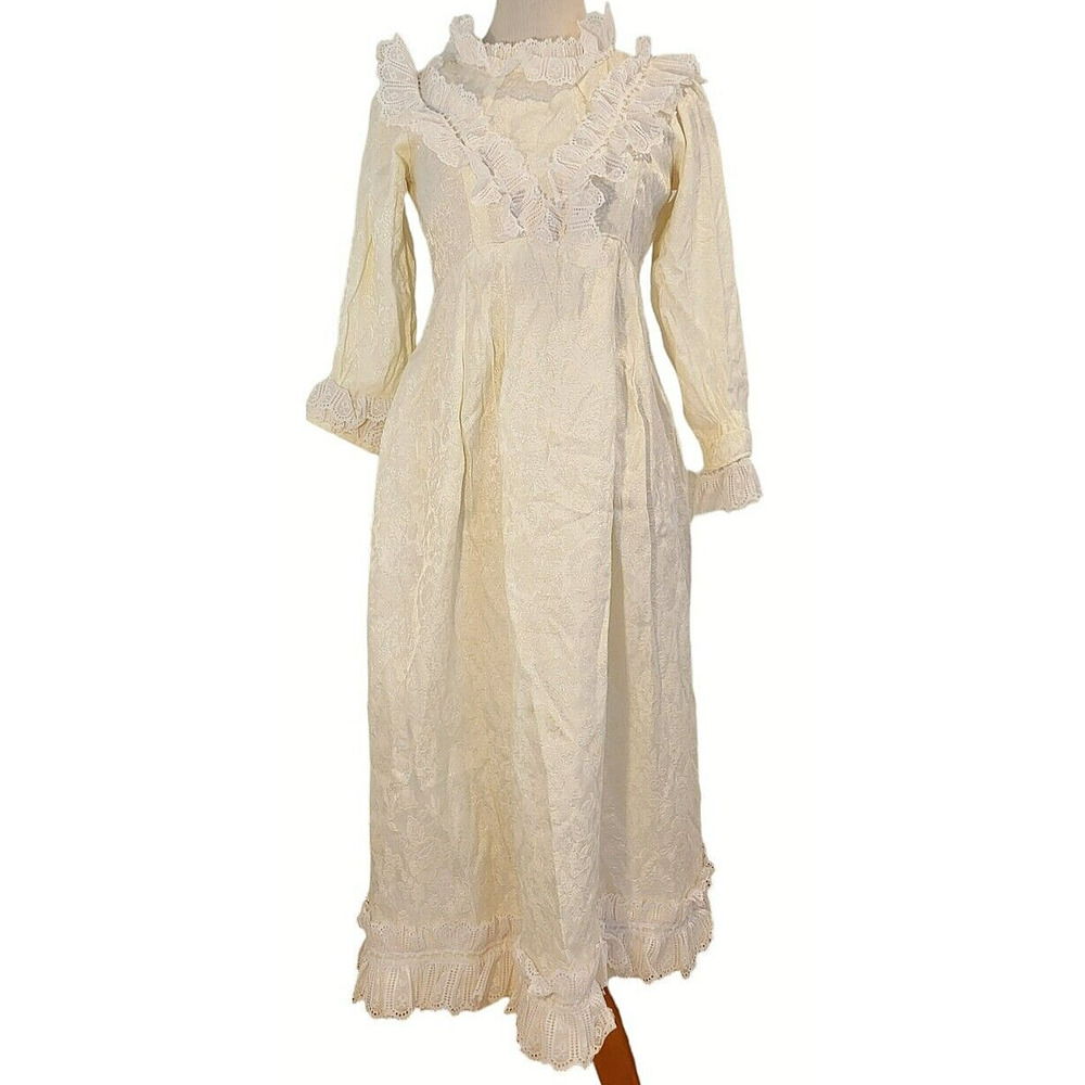 True Vintage 1960s Ivory Cream Edwardian Style Prairie Peasant Handmade Dress